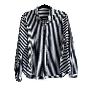 MAX Volmary Black & White Striped Long Sleeve Button Front Shirt Cotton 12